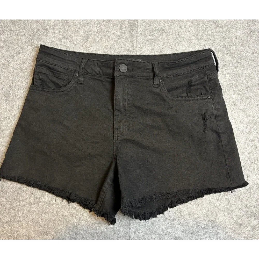 KUT from the Kloth Jane Long Short High Rise Cut Off Denim Shorts Black Size 8